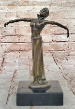 Art Deco Signed Chiparus Dancer Bronze Sculpture Marble Statue Figurine Decor