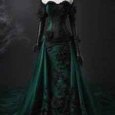 Gothic Wedding Dress Off-Shoulder Flowers Appliques Mermaid Vintage Bridal Gown