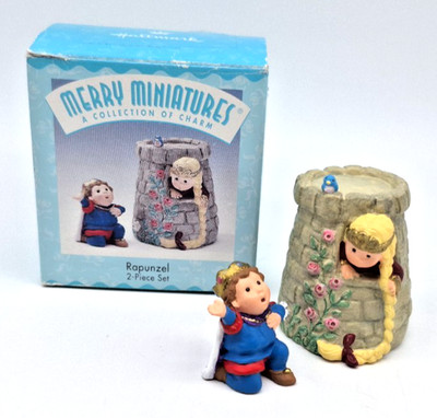 Vintage 1997 Hallmark Merry Miniatures Rapunzel 2 Piece Set Original Box