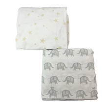 Pottery Barn Kids Lot 2 Crib Sheets Gray Elephants  Emily  Meritt GOLD Stars