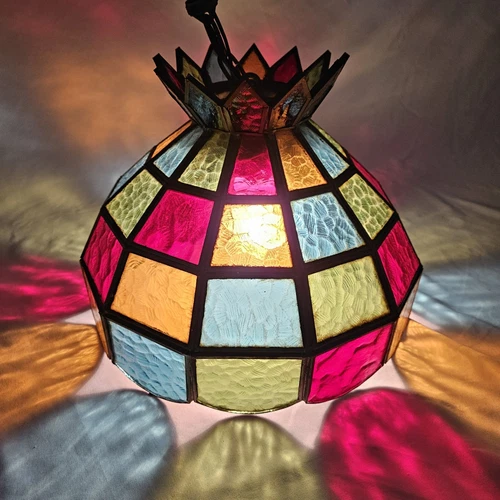 Vtg Tiffany Style Stained Glass Ceiling Chandelier Light Fixture Arts & Crafts