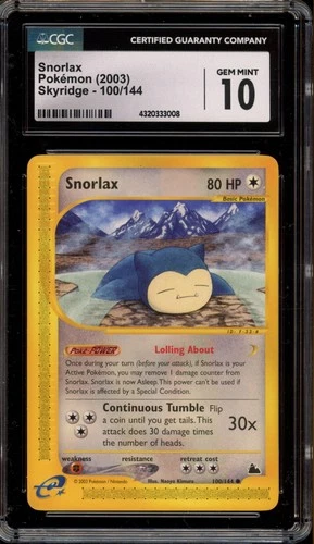 Pokemon Snorlax Skyridge #100 CGC 10 Gem Mint