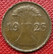 Germany, Weimar 1923-F Bronze 1 Rentenpfennig. Low Mintage Key. KM# 30