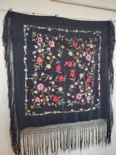 vintage fantastic Chinese silk embroidery hand needle fringes piano scarf 1332