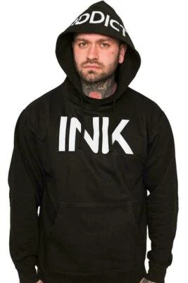 Nouveau Sweat À Capuche InkAddict INK Mi-Lourd Noir / Blanc Petit-3XL - Photo 1/2