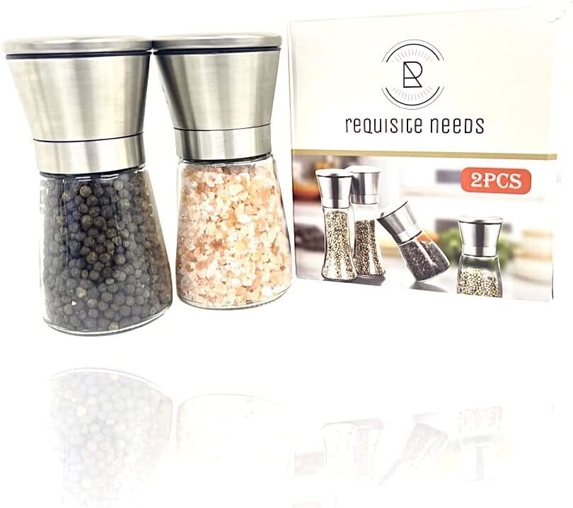 2 Pcs Set Stainless Steel Pepper Grinder adjustable Salt Mill Spice