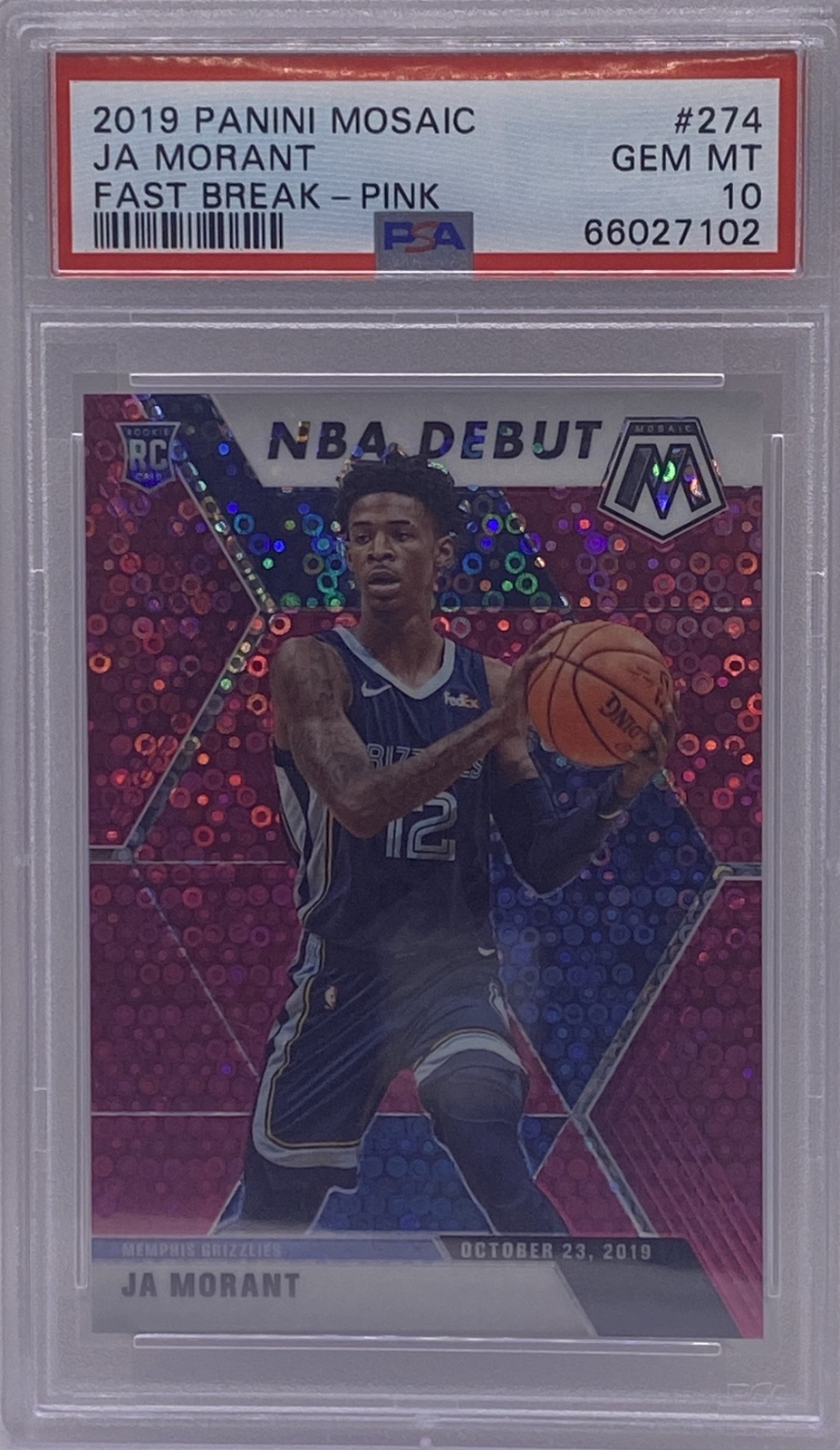 2019 Mosaic Ja Morant #274 Pink Fast Break Disco 12/20 PSA 10 Jersey Number #12