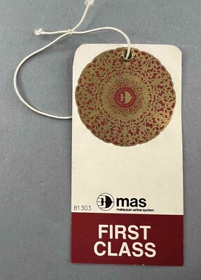 MAS MALAYSIAN AIRLINE SYSTEM FIRST CLASS AIRLINE TASCHENANHÄNGER GEPÄCK GEPÄCKETIKETT