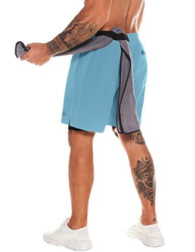 2-In-1 Men's Workout Athletic Shorts with Pockets for Running Jogging, XXL - Picture 4 of 6