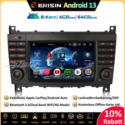 DAB+Android 13 Autoradio GPS CarPlay Wifi 64GB Mercedes CLC/G/C Klasse W203 W463