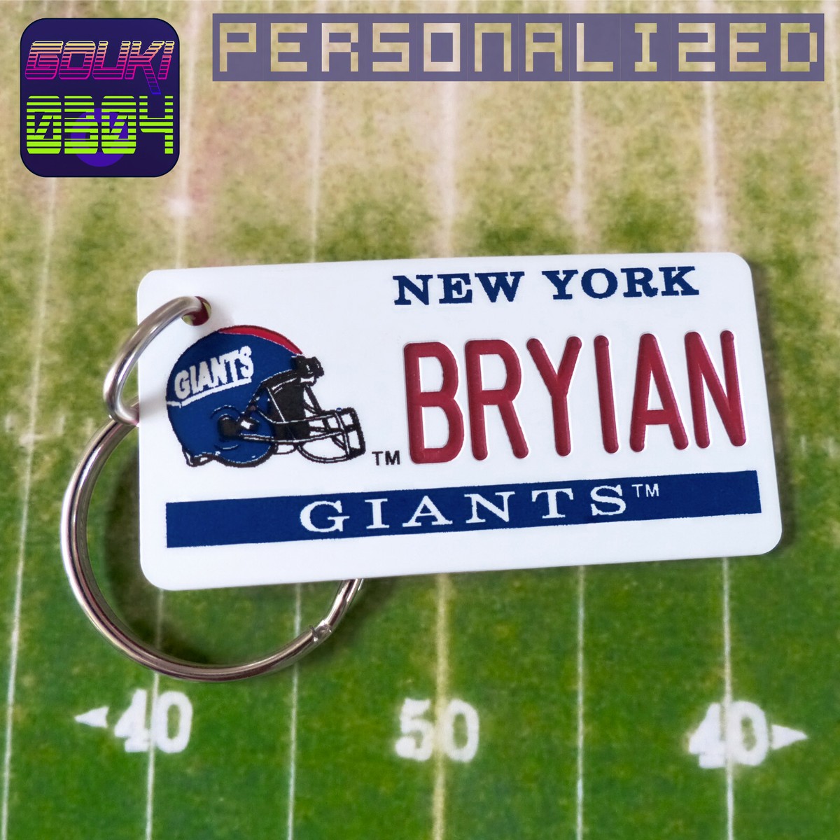 Personalized New York Giants Keychain Tag NY Custom Name Text
