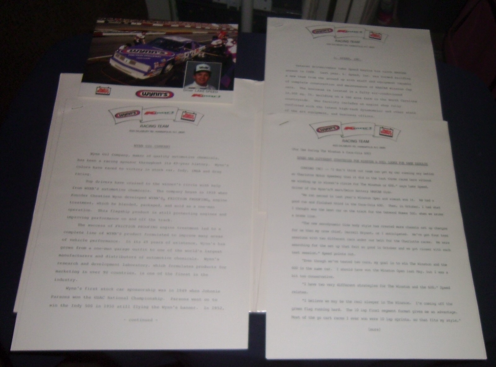 1988 Lake Speed Wynn's K-Mart #83 Press Kit