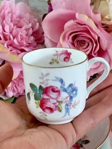 Goode Spode Copeland Small Bone China Tea Coffee Cup Paint Roses Bows HAIRLINE - Picture 6 of 12