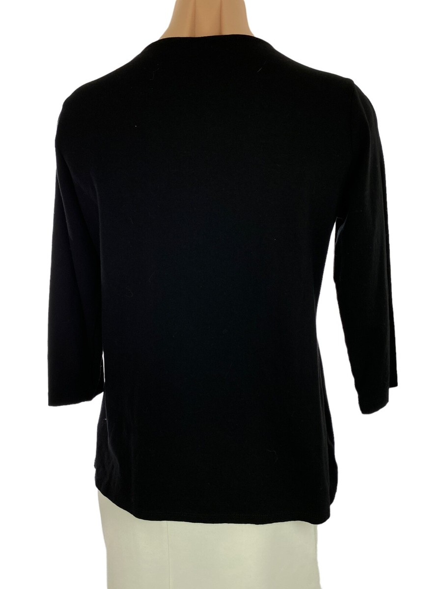 Anne Klein Sport Black Top Pullover Size Small Cotton Elastane 3/4 Sleeve