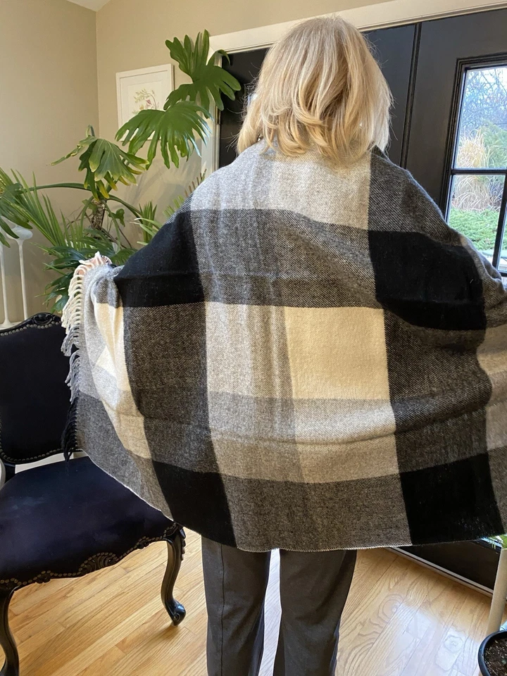 Cozy Wool Blend Black/Grey/White Buffalo Plaid Throw NWOT - Image 3 of 4