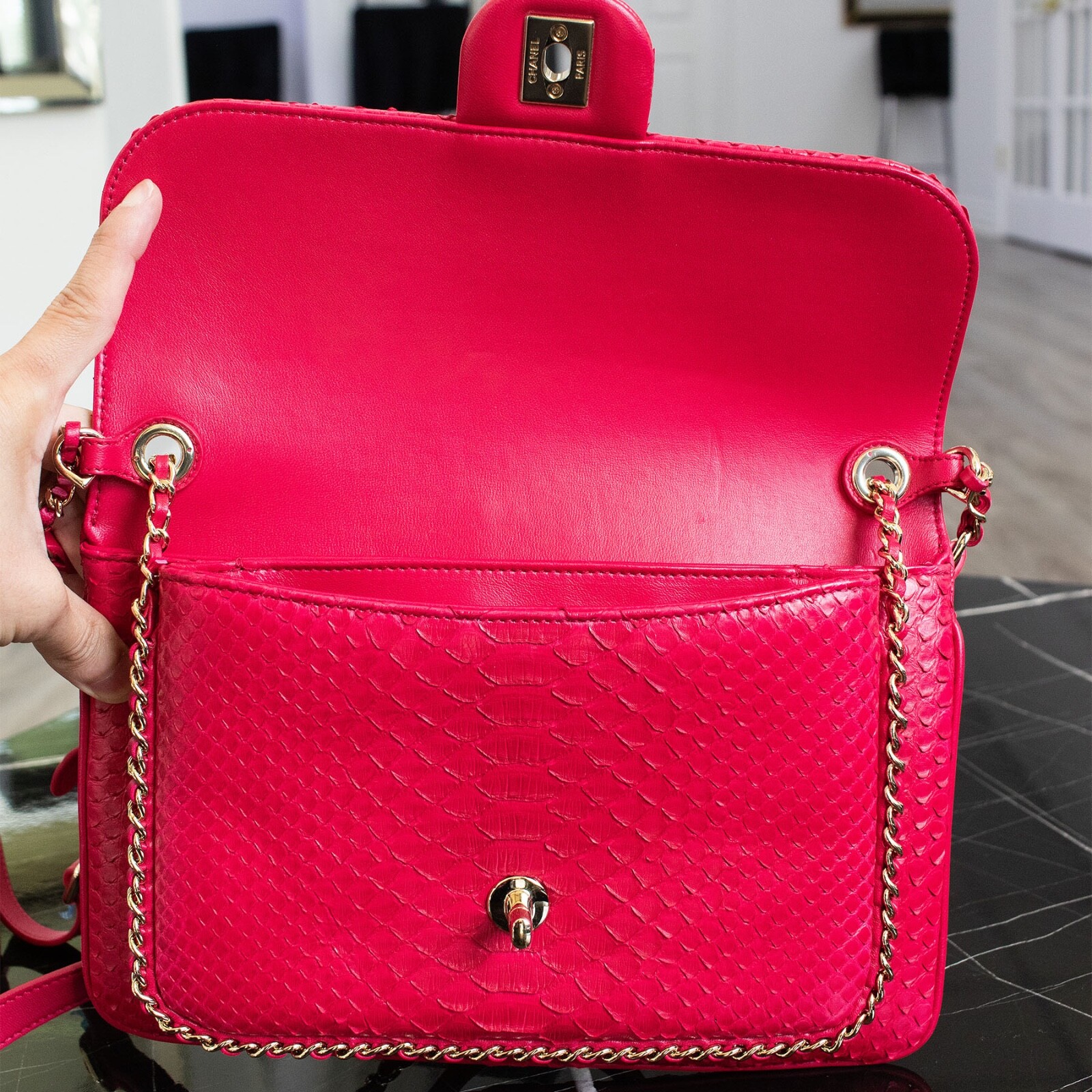 Chanel Python Unchained Pink CC Handbag - image 7