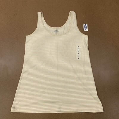 Old Navy Women's Size Medium Beige White Striped First-Layer Tank Top NWT *Flaw*