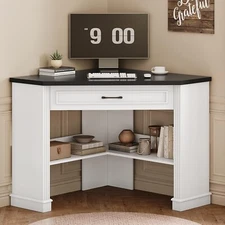 31.5" Corner Desk for Small Space, Farmhouse Corner Computer Desk with Drawer