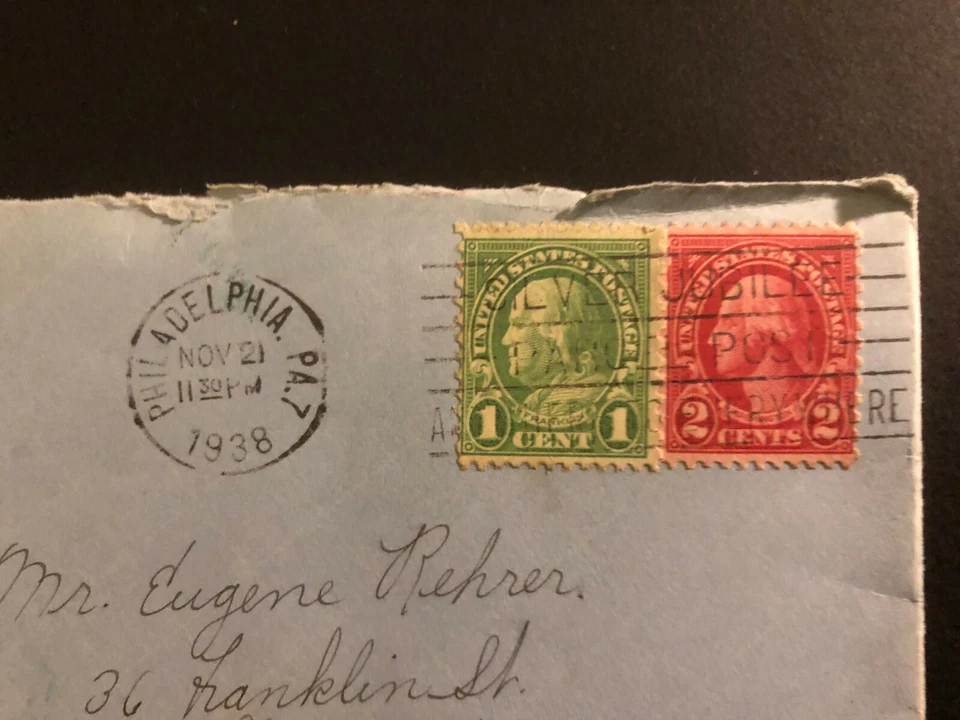 RARO SOBRE ANTIGUO VINTAGE 1938 CON DOS SELLOS CANCELADOS "JUBILEO DE PLATA" Foto 2 de 3