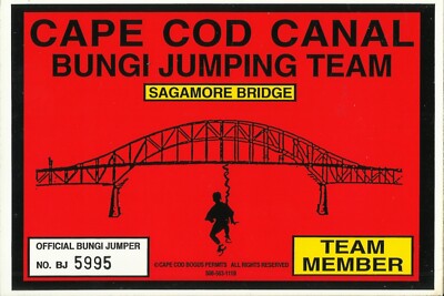Vintage Cape Cod Bogus Permits 4x6 Vinyl Stickers Canal Bungi Jumping Team