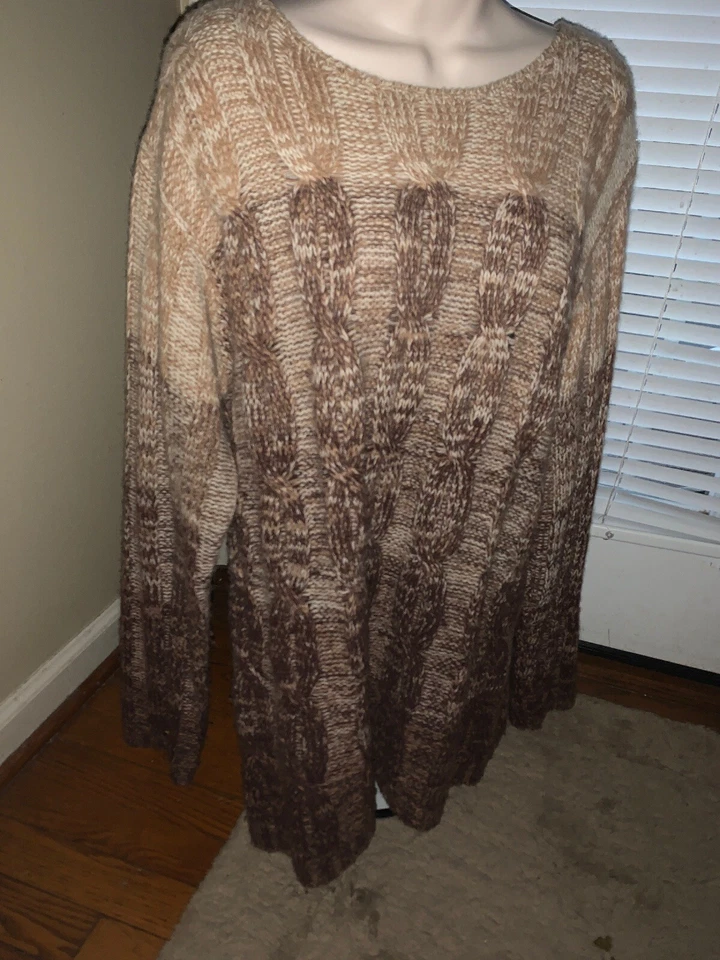 NEW YORK & COMPANY Lambs Wool Angora Rabbit Hair Brown Stripe Sweater Sz L - Image 2 of 4