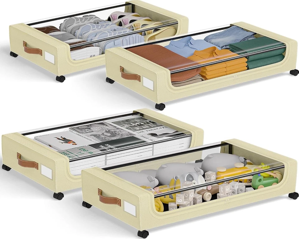 GoMaihe XXL Under Bed Storage | 4-Pack Rolling Bins with Clear Lids for Clothes - Image 3 of 4