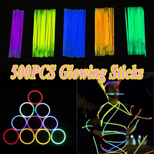 500Pcs 8" Glow in the Dark Glow Sticks Bulk Bracelet Necklace Party Favor - Picture 2 of 12
