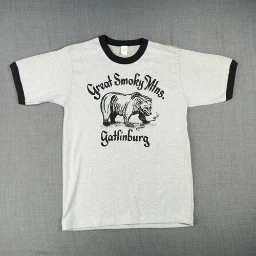 Vintage Ringer T Shirt 80s Large Medium Smoky Mountains Gatlinburg Bear Snake - Picture 15 of 15