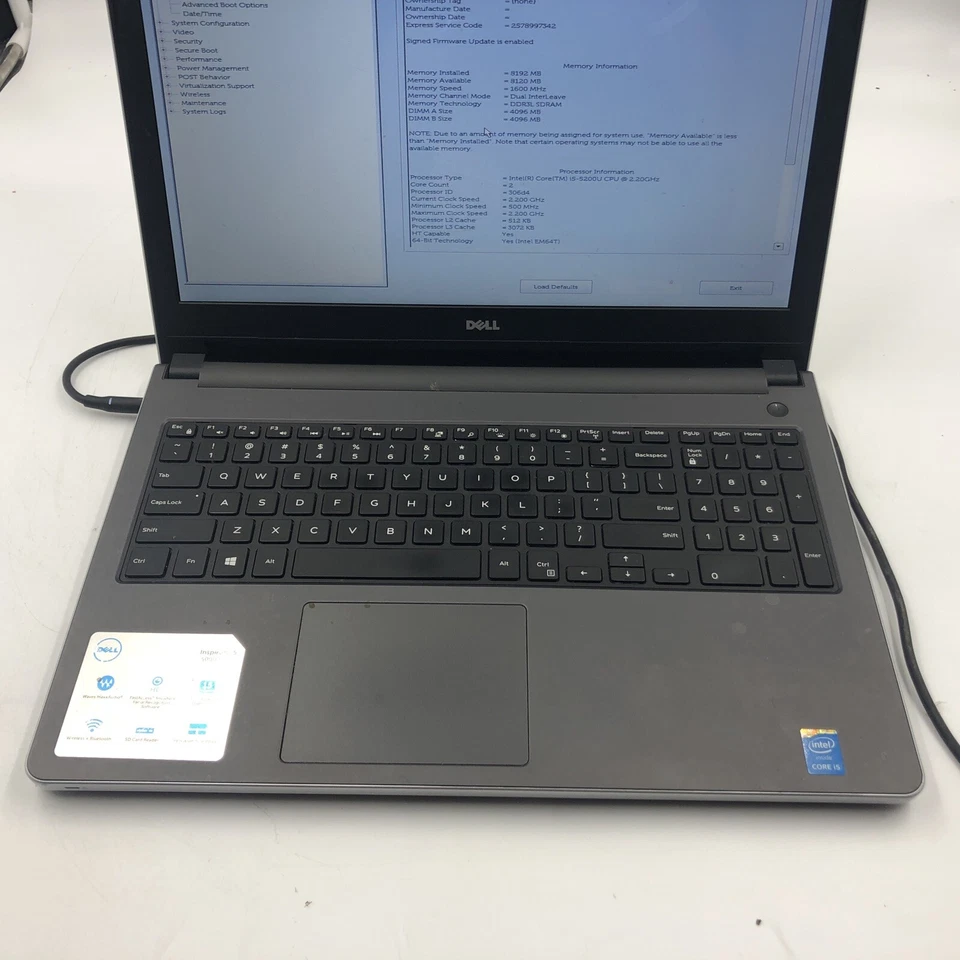 Laptop Dell Latitude 5558 Intel i5-5200U 2.2GHZ 4GB SIN HDD/OS Teclado defectuoso 15.6" Foto 3 de 4