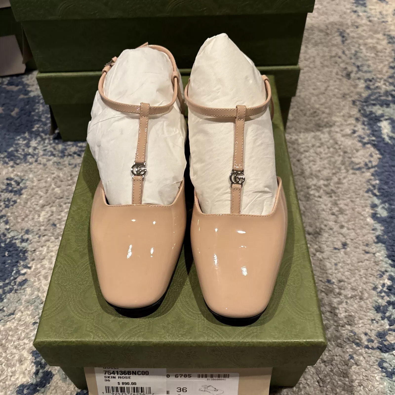 Ballerines plates femme Gucci bout arrondi à bretelles cheville peau rose taille 36 / 6