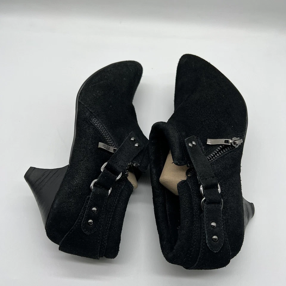 Zigi Niña Talla 8 Bota Sin Cordones BOTÍN NEGRO GAMUZA MUJER’s Punta Punta Talla Cremallera Foto 4 de 4