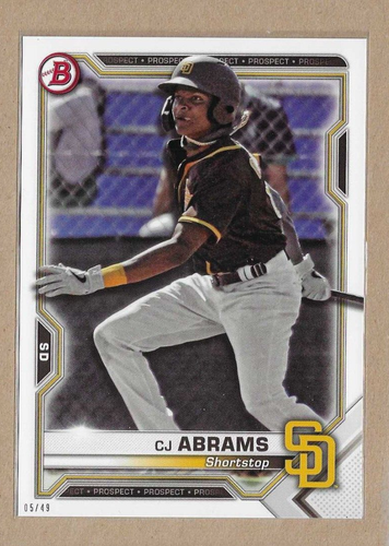 CJ Abrams #'d 05/49 JUMBO 5x7" Bowman Prospects 2021 BP-14