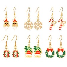6 Pairs Christmas Snowflake Santa Bell Dangle Earrings XMAS Gift for Women Girls