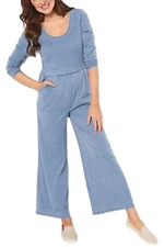 AnyBody Washed Ribbed Long Sleeve Jumpsuit Medium Indigo