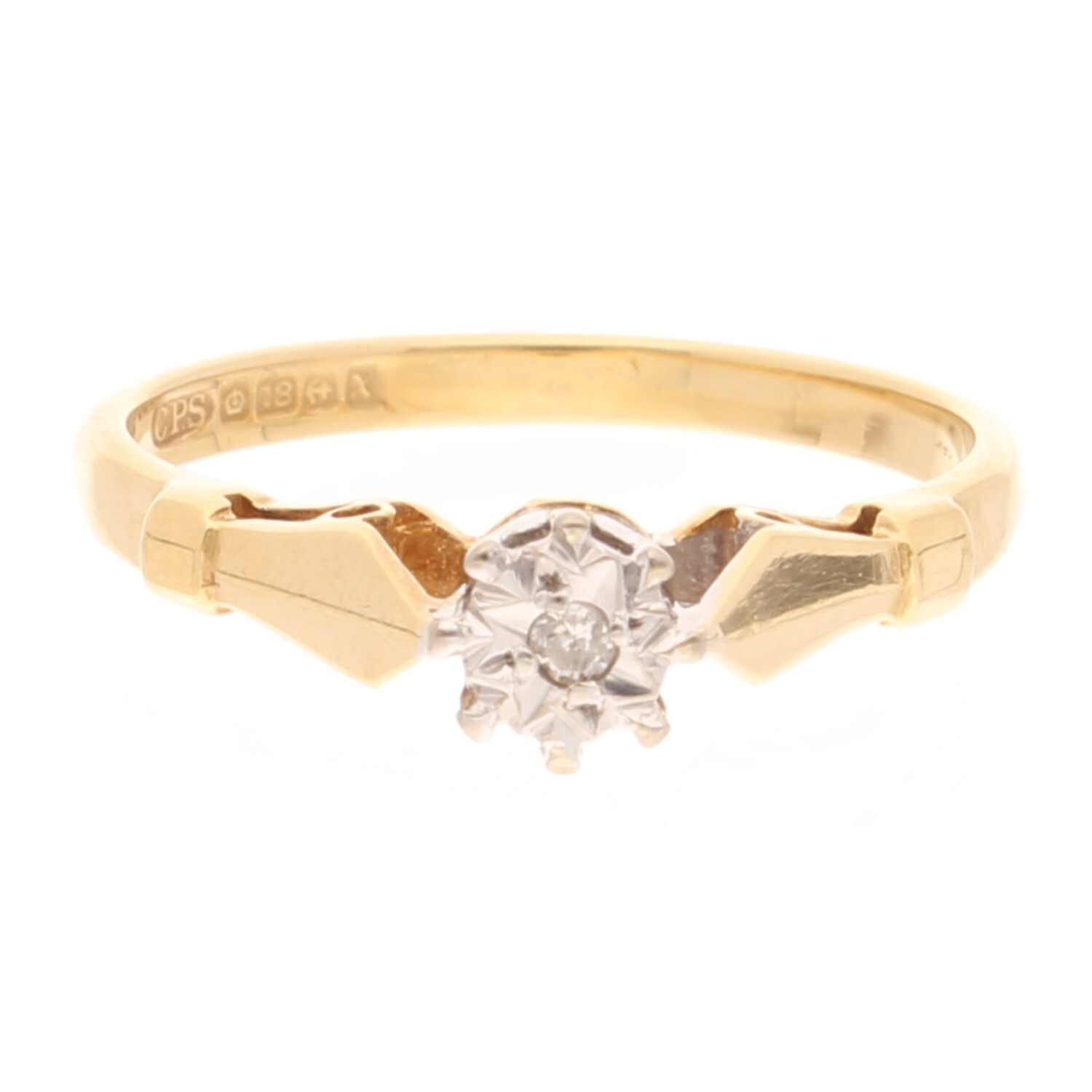18Carat Yellow Gold 0.05ct Diamond Illusion Set Solitaire Ring (Size L) 5mm Wide