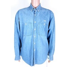 Norman Todd Classic Men Button Shirt Cotton Pockets Apple Blue XL - made in USA