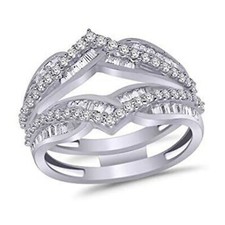 0.75CT Solitaire Enhancer Diamonds Ring Guard 14K White Gold Wedding Band