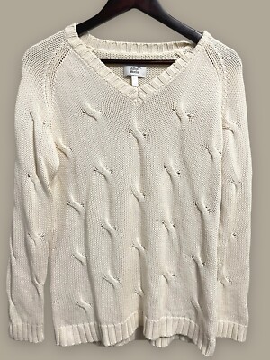 Alba Moda Off White Chunky Knit Sweater Italy V Neck Cotton Women Italian 48 XL
