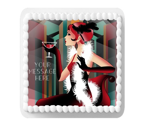 PERSONALISED Cake Topper Art Deco PARTY GIRL Edible Icing 7-8" SQUARE Decoration - Picture 3 of 10
