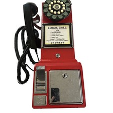 2017 Crosley Red 1957 Retro Pay Phone With Coin Bank Model PP-8 Tested No Key
