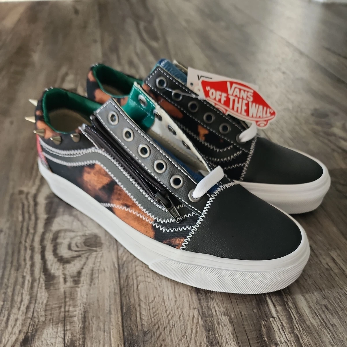 Vans Zip Up Shoes Old Skool Tartan Daze Punk Skate Spiked Plaid M 6 W 7.5 NEW