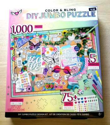 DIY JUMBO 1000 PIECE COLOR & BLING JIGSAW PUZZLE WITH 75+ GEMS DESIGN KIT