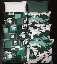 8 CORNHOLE BEANBAGS made w Michigan State University Fabric ACA Reg Bags
