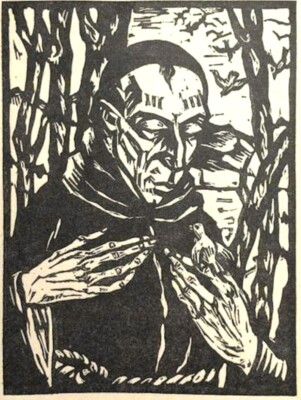Karl Barth (1896 1976) Holzschnitt  Der Heilige Franziskus spricht mit den Vögel
