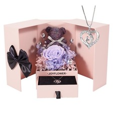 JoyFlower Preserved Flowers with Necklace Gifts for Mom, Unique Pearl Purple