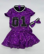Cheer Dance Costume Sparkling Purple with 01 and Bow Size LC by Weissman