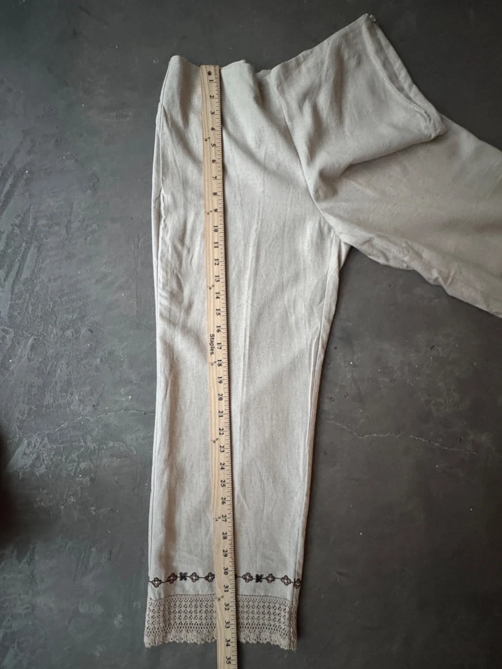 Pantalones capri para mujer Lucy Pereda beige lino bordado talla 4 Foto 4 de 4