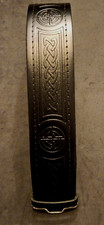 NWOT XL 42" Black Celtic Tooled Quality Hide Leather Kilt Belt Made In UK NEW