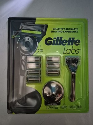 Gillette Labs Shaving Kit w/ Razor Stand, Razor + 8 Cartridges, Plastic Handle