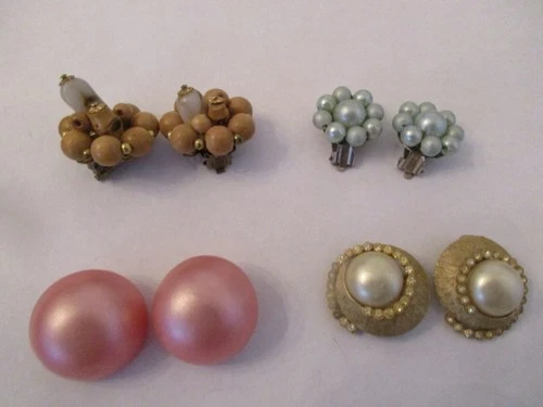 Lot of 4 sets of vintage costume jewelry clip earrings -Estate